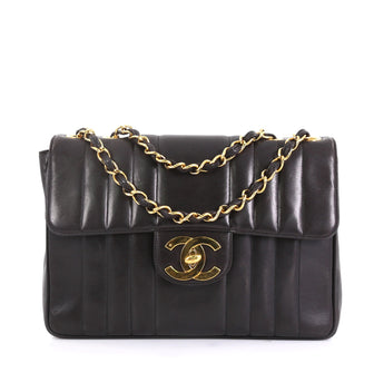 Chanel Vintage Classic Single Flap Bag Vertical Quilt Lambskin Jumbo Black 42611103