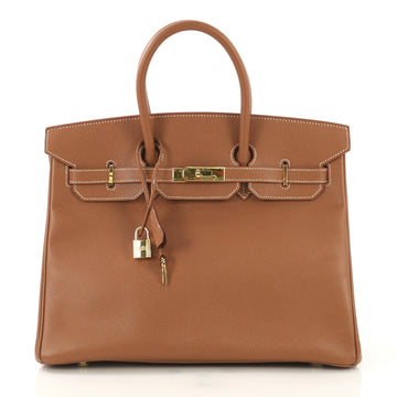 Hermes Birkin Handbag Brown Courchevel with Gold Hardware 35