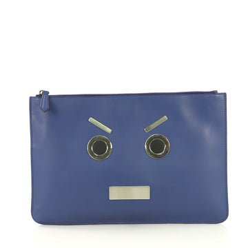 Fendi Faces Pouch Leather Medium Blue 42611171