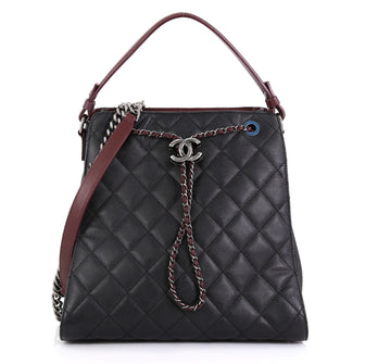 Chanel Top Handle CC Drawstring Bucket Bag Quilted Caviar Medium