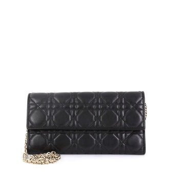 Christian Dior Lady Dior Croisiere Chain Wallet Cannage Quilt Lambskin  black 42611/66