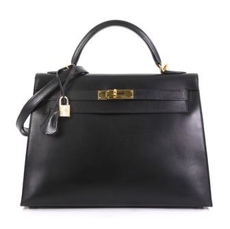 Hermes Kelly Handbag Black Box Calf with Gold Hardware 32 Black 4261193