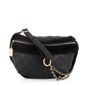 Chanel Model: CC Zip Waist Bag Quilted Calfskin with Fur Black 42613/1