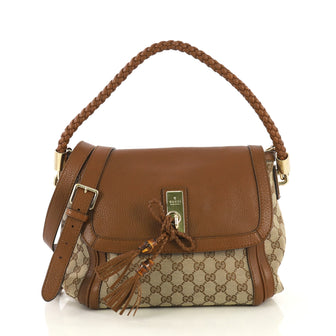 Gucci Bella Flap Shoulder Bag GG Canvas with Leather Medium  brown 42618/2