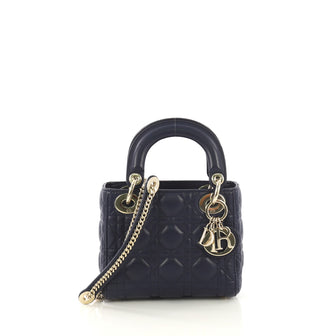 Christian Dior Model: Lady Dior Handbag Cannage Quilt Lambskin Mini Blue 42620/3
