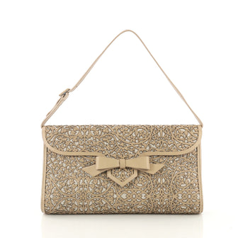 Christian Louboutin Evita Pampas Clutch Laser Cut Leather and Canvas  neutral 42629/5