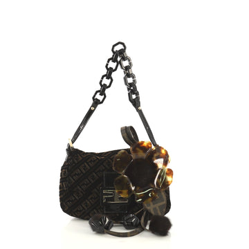 Fendi Vintage Resin Flap Bag Zucca Velvet with Fur Applique