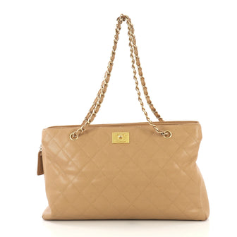 Chanel Vintage Chain Tote Quilted Caviar East West