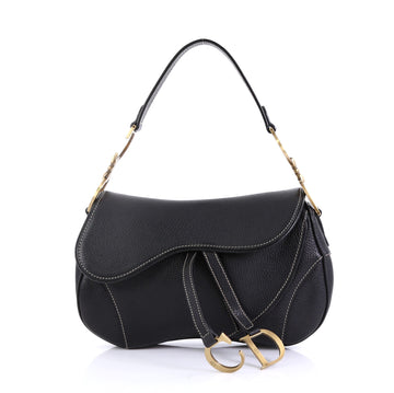 Christian Dior Vintage Double Saddle Bag Leather  black 42660/01