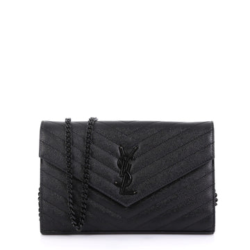 Saint Laurent Classic Monogram Wallet on Chain Matelasse Chevron Leather Medium  black 42662/1