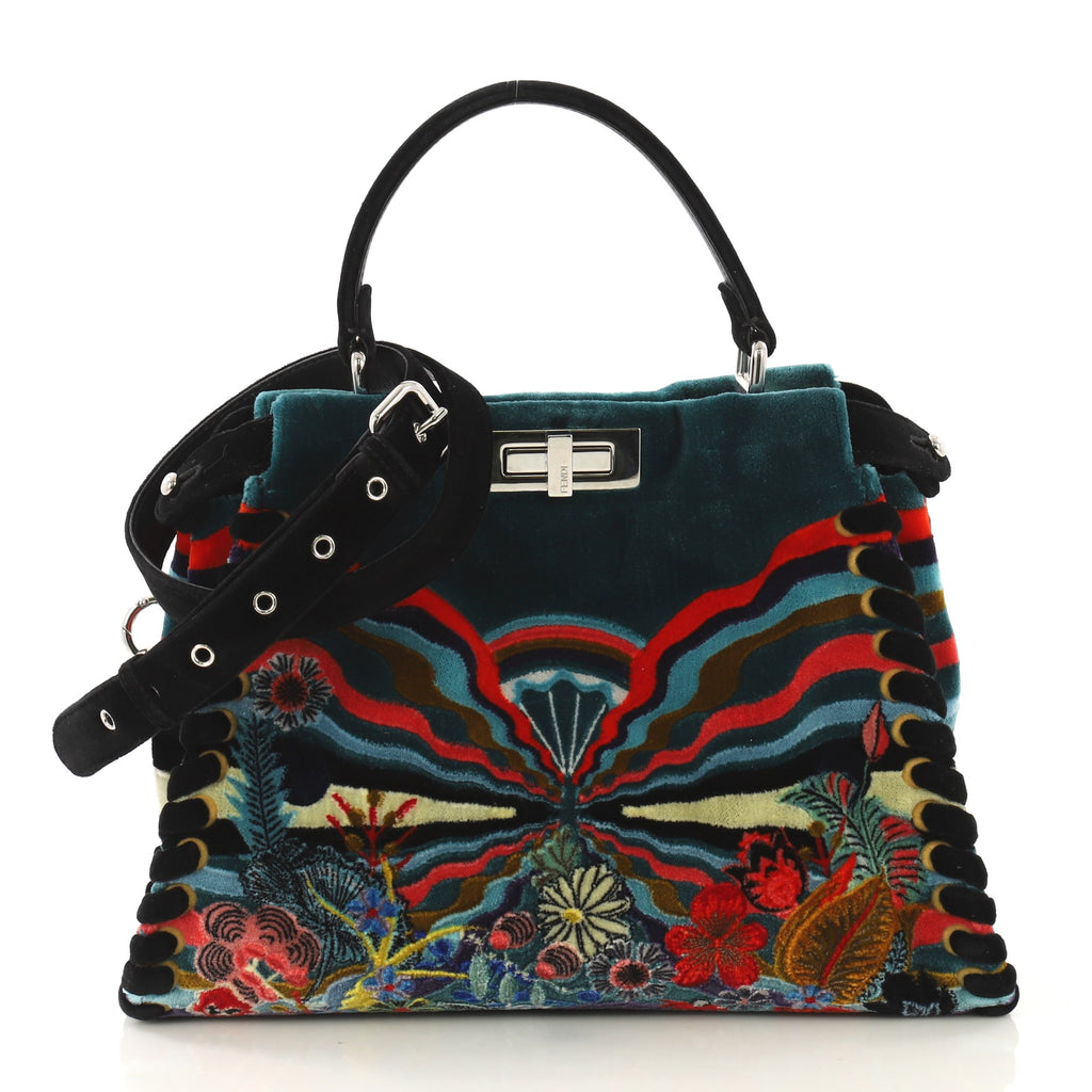 Fendi Peekaboo Bag Embroidered Velvet Medium 42677