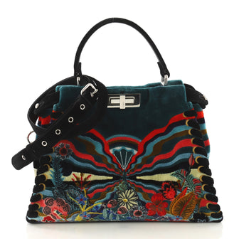 Fendi Peekaboo Bag Embroidered Velvet Medium  42677/2