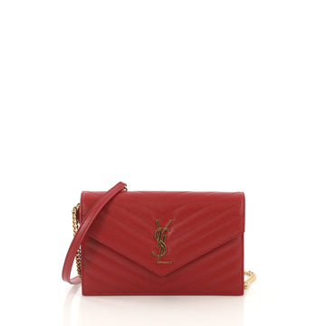 Saint Laurent Classic Monogram Wallet on Chain Matelasse Chevron Leather Small  red 42705/2
