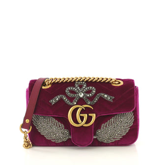 Gucci GG Marmont Flap Bag Embellished Matelasse Velvet Mini  purple 42733/1