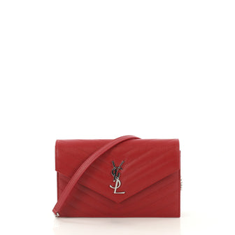 Saint Laurent Model: Classic Monogram Wallet on Chain Matelasse Chevron Leather Small Red 42790/1