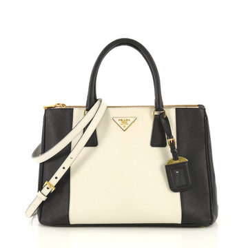 Prada Model: Bicolor Double Zip Lux Tote Saffiano Leather Medium Black 42829/1