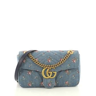 Gucci GG Marmont Flap Bag Printed Matelasse Denim Small Blue 428461