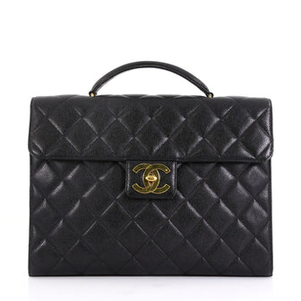 Chanel Vintage CC Briefcase Quilted Caviar Large