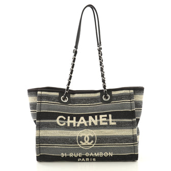 Chanel Deauville Tote Canvas with Striped Detail Small