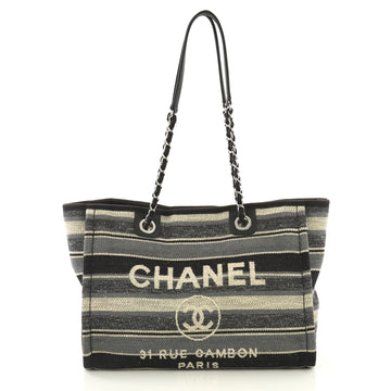 Chanel Deauville Tote Canvas with Striped Detail Small