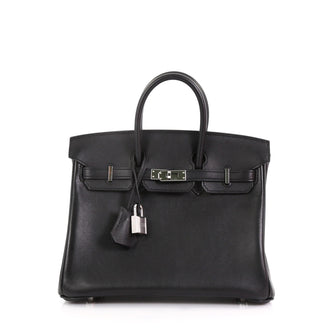Hermes Birkin Handbag Black Swift with Palladium Hardware 25