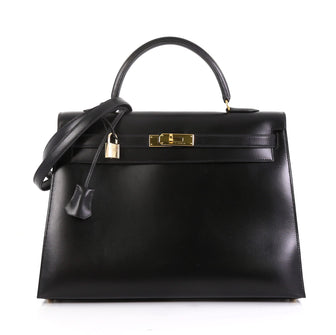 Hermes Kelly Handbag Black Box Calf with Gold Hardware 35 - Rebag
