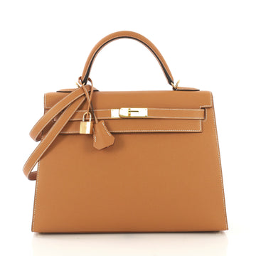 Hermes Kelly Handbag Brown Epsom with Gold Hardware 32 - Rebag