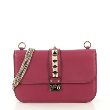 Valentino Glam Lock Shoulder Bag Leather Medium Pink 429101