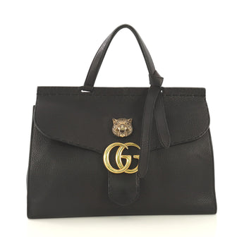 Gucci GG Marmont Animalier Top Handle Bag Leather Medium Black 429112