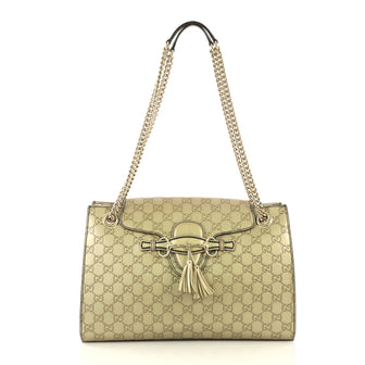 Gucci Emily Chain Flap Shoulder Bag Guccissima Leather Large Metallic...