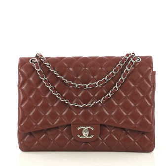 Chanel Classic Double Flap Bag Quilted Caviar Maxi Red 429183