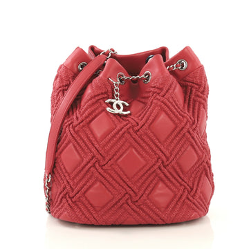 Chanel CC Charm Drawstring Bucket Bag Embossed Lambskin Small Red 429621