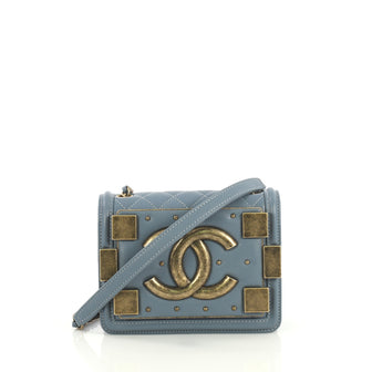 Chanel Boy Brick Flap Bag Studded Quilted Lambskin Mini Blue 4299611