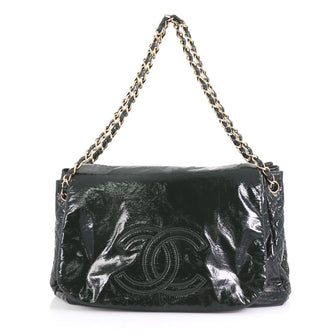 Chanel Rock and Chain Flap Bag Patent Vinyl Large Green 4299613