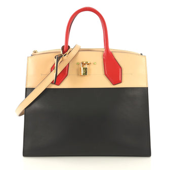 Louis Vuitton City Steamer Handbag Leather MM Black 4300324
