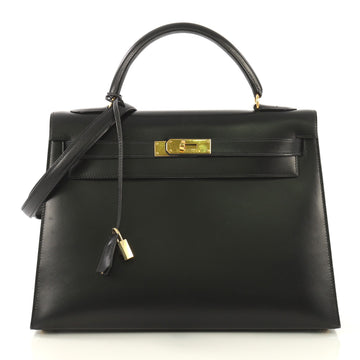 Hermes Kelly Handbag Black Box Calf with Gold Hardware 32 Black 430032
