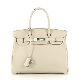 Hermes Birkin Handbag Light Clemence with Palladium Hardware 30