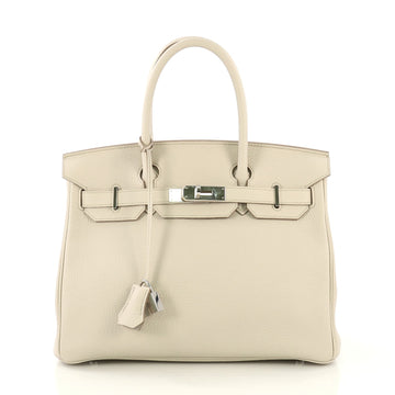 Hermes Birkin Handbag Light Clemence with Palladium Hardware 30