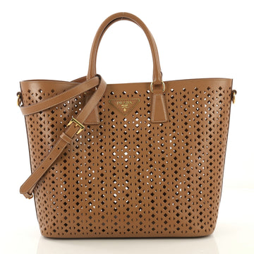 Prada Convertible Open Tote Perforated Saffiano Leather Medium