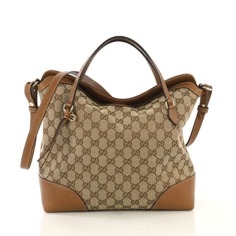 Gucci Bree Convertible Top Handle Bag GG Canvas with Leather Medium  43013/01