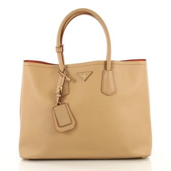 Prada Cuir Double Tote Saffiano Leather Large Neutral 430197