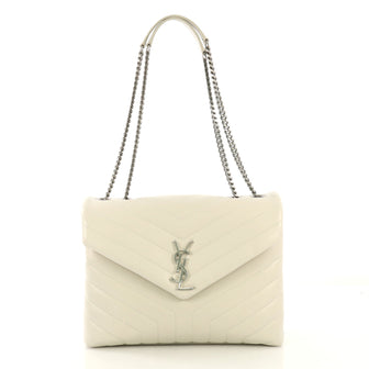 Saint Laurent LouLou Shoulder Bag Matelasse Chevron Leather Medium White 430301