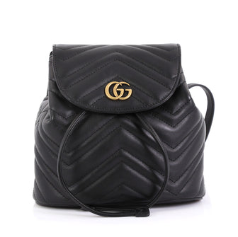 Gucci GG Marmont Drawstring Backpack Matelasse Leather Mini Black 4303...