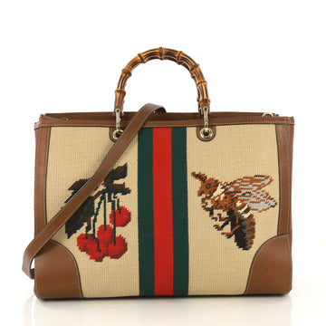 Gucci Bamboo Shopper Tote Needle Point Textile Large 43059/6