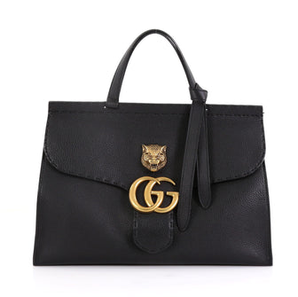 Gucci Model: GG Marmont Animalier Top Handle Bag Leather Medium Black 43073/1