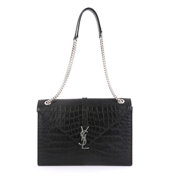 Saint Laurent Classic Monogram Envelope Satchel Crocodile Embossed Leather Large Black 430812