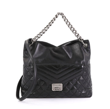 Chanel Retro Clasp Hobo Quilted Glazed Calfskin Medium