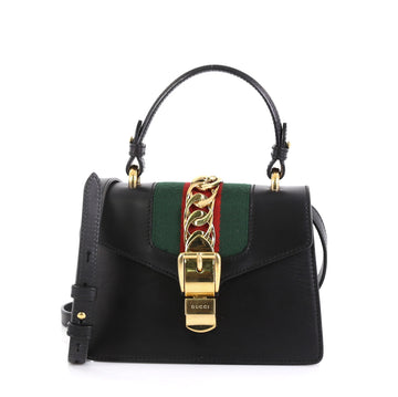 Gucci Sylvie Top Handle Bag Leather Mini Black 4309712