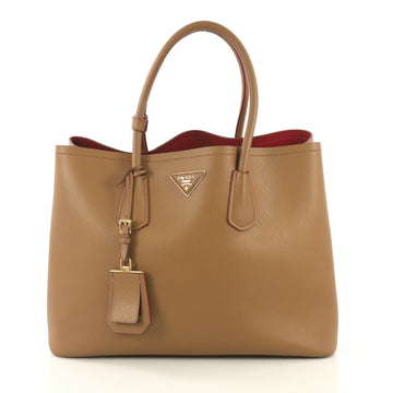 Prada Cuir Double Tote Saffiano Leather Small Brown 430972