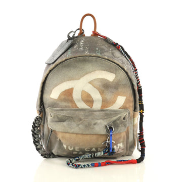 Chanel Art School Backpack Graffiti Canvas Gray 431011